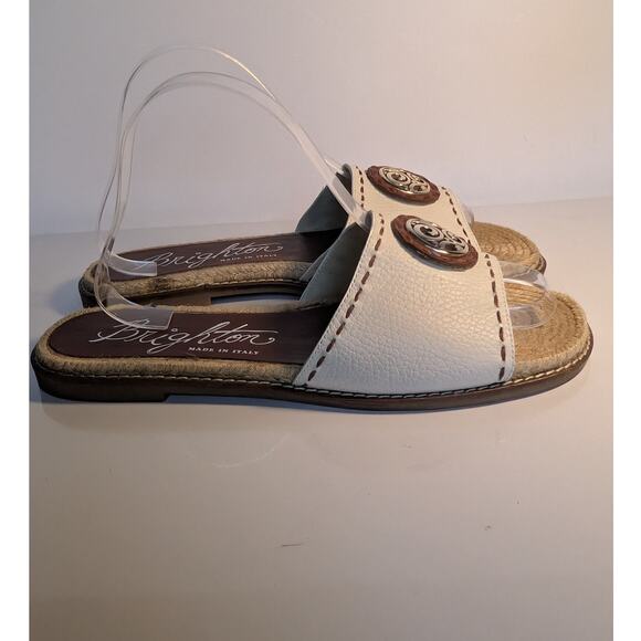 BRIGHTON Elliot Cream Tan Leather‎ Slide Sandals Charm JAG01 Women's 9.5 - Picture 3 of 15
